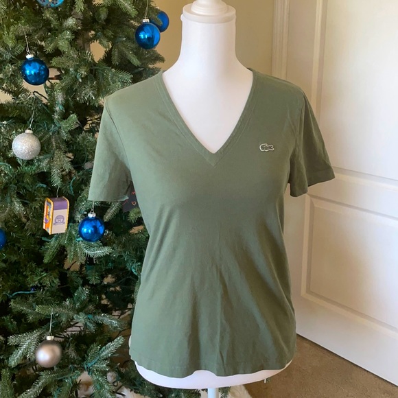 Lacoste Tops - Women’s Lacoste Slim Fit V-Neck Cotton Jersey T-Shirt Size 36 or Size 4 (S)